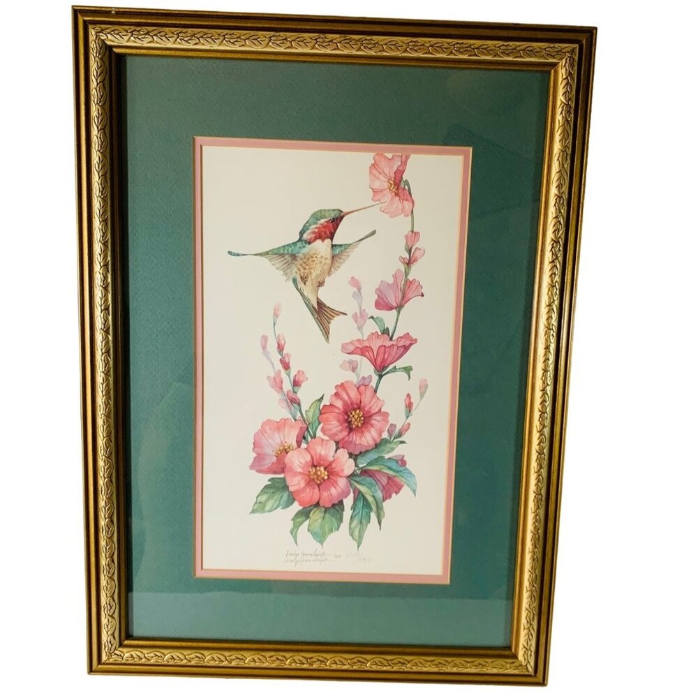 Hummingbird Print Wall Art Artist Signed Framed '95 VTG Carolyn Shores Wright